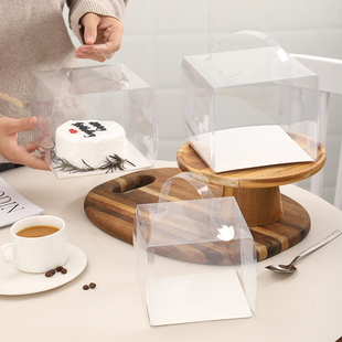 4寸四寸透明蛋糕盒子方型手提包装盒加高6寸六寸网红爆浆蛋糕盒