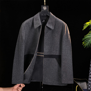 纯羊毛羊绒翻领夹克衫，深灰高端品牌男装短款外套时尚上衣简g3q45