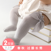 新生婴儿袜子纯棉春冬季儿童长筒袜女童大蝴蝶结中筒袜宝宝袜高筒