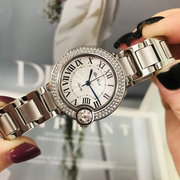 手表女士镶钻奢华大气，精致高档防水银白色，钢带精钢高级感罗马女表