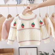 儿童秋冬加绒套头毛衣女宝宝草莓洋气针织线衣婴儿加厚甜美毛线衣