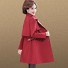 年轻妈妈春秋外套洋气中老年女装风衣中长款时尚气质大衣红色