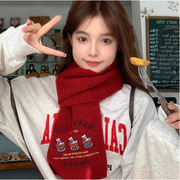 秋冬圣诞节红色小鹿围巾，女毛线围巾，韩版针织保暖网红款新年围巾