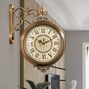 美式欧式复古双面挂钟两面钟表，挂表家用时钟现代简约大气豪华高端