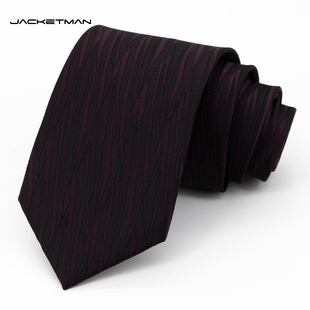 Jacketman领带男韩版深紫红川暗纹几何个性复古正装潮流宽版8cm款