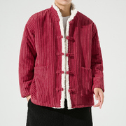 大红棉袄，灯芯绒棉服，复古盘扣棉衣