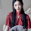 新中式红色鱼尾改良旗袍短袖连衣裙女2024夏季蕾丝气质敬酒服长裙