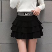 黑色短裙女2025春秋小个子高腰层叠蛋糕配卫衣神器大码半身小裙子