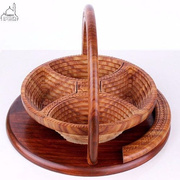 新疆工艺品核桃木手工雕刻可折叠 4格木质果篮个性提篮果盘