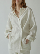 亚麻白色防晒衬衫女夏季薄款女士，棉麻衬衣高级感麻料上衣宽松长袖