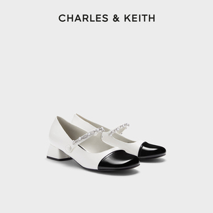 CHARLES&KEITH春夏女鞋CK1-60580265优雅拼色粗跟玛丽珍鞋女鞋