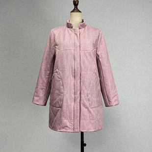 品牌折扣粉红色立领长袖棉，衣女秋冬保暖宽松百搭简约拉链外套棉服