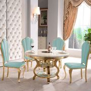 港式不锈钢大理石餐桌椅组合简约现代大理石圆桌金色餐厅家用