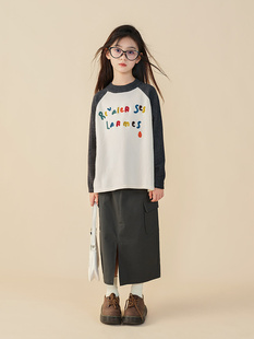 女童毛衣冬季大童洋气灰色字母针织衫，儿童秋季长袖圆领童装