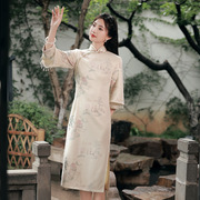 母女秋款亲子旗袍改良中国风连衣裙古筝表演汉服母女装