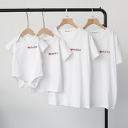 大码亲子装夏装一家三口四口纯白短袖t恤婴儿纯棉全家福拍照摄影