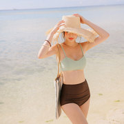 游泳衣分体泳衣小胸甜美性感纯色高腰韩版夏季比基尼外贸女