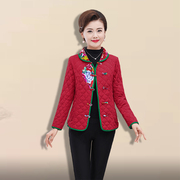 秋冬短款绣花棉衣，中老年女装妈妈装中国风洋气，红色棉袄外套