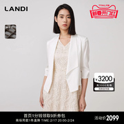 商场同款LANDI白色翻领七分袖真丝小西装上衣2023夏季
