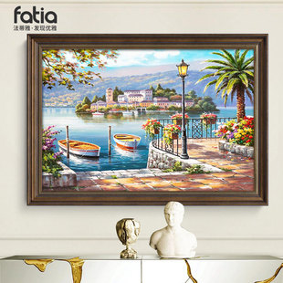 美式玄关装饰画欧式客厅沙发背景墙壁挂画餐厅地中海油画风景横版