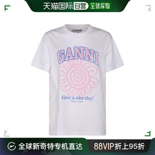 香港直邮GANNI 甘尼 女士 白色粉色蓝色棉质T恤 T3716