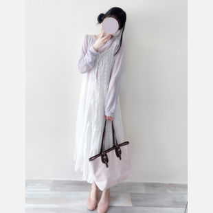 韩国蕾丝镂空针织无袖，背心裙女连衣裙新中式外搭叠穿罩衫长款黑白