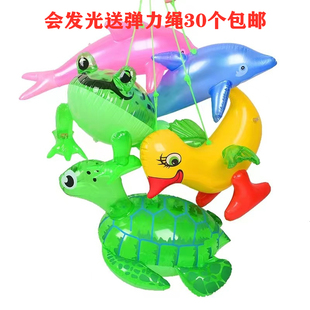 pvc儿童玩具充气弹跳青蛙，发光弹力绳动物气球摆摊地推玩偶