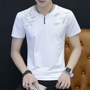 夏季纯棉v字领短袖t恤男装，韩版半截袖内衬，透气凉感修身短袖衫汗衫