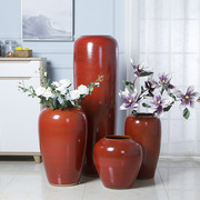 手工制作景德镇陶瓷器落地大花瓶摆件客厅创意红色陶瓷花瓶四