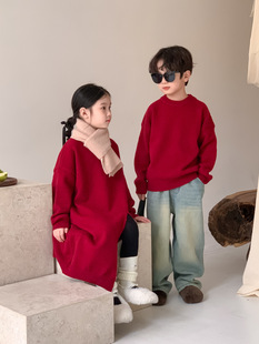 男女儿童毛衣24冬季红色针织衫，宝宝新年服兄妹，装连衣裙毛线衣(毛线衣)