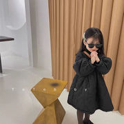 韩国女童棉服2023冬季刺绣，绗线小棉裙儿童，泡泡袖加厚棉衣外套