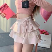 蕾丝蓬蓬半身裙女夏季高腰显瘦粉色蛋糕裙a字短裙子芭蕾风百褶裙