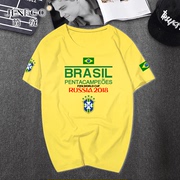 巴西世界杯足球队服t恤短袖纯棉，半截袖男女，球迷衣服运动休闲体恤t