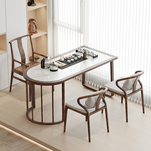 阳台岩板泡茶桌椅组合小户型功夫茶台现代家用靠墙桌嵌入式烧水壶