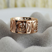 韩版明星同款镂空山茶花玫瑰，金戒指气质百搭女款质感钛钢指环