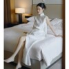新中式旗袍改良年轻款白色晨袍礼服女新娘敬酒服订婚礼服复古套装