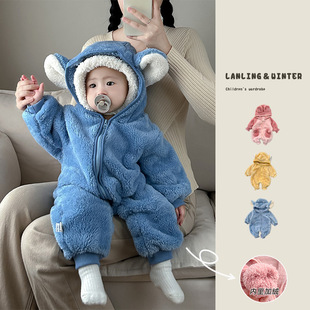 韩版洋气婴儿秋冬装男女宝宝动物造型连帽爬服连体衣毛绒保暖哈衣