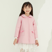 女童外套2024年秋冬粉色羊毛呢上衣洋气娃娃领甜美厚公主风衣