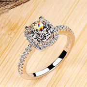 水钻戒指2克拉公主橄榄长方形水钻，锆石戒指婚礼定制微镶锆石女首饰品