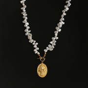 欧美花瓣巴洛克珍珠项链女 复古时尚气质椭圆女神金币珍珠项链