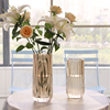 北欧玻璃花瓶透明竖纹创意客厅，插花玫瑰百合，鲜花家用装饰摆件