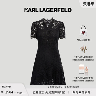 karllagerfeld卡尔拉格，斐春黑色高级感蕾丝短袖连衣裙老佛爷