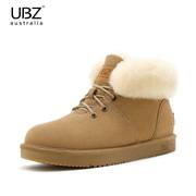 UBZ 防水雪地靴女冬2023年短筒加绒加厚短靴防滑可爱系带棉鞋