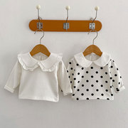 汐小米韩系甜美娃娃领上衣，2024春季婴幼儿，百搭洋气波点t恤衫