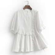 Z096纯色镂空刺绣显瘦宽松减龄娃娃领圆领夏季2023短袖女衬衫
