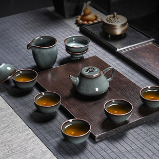 青瓷功夫茶具套装泡茶三才，盖碗茶杯茶壶，整套龙泉冰裂陶瓷复古家用