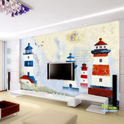 大型灯塔壁画地中海主题，壁纸客厅电视壁纸卧室，沙发全屋墙布3d