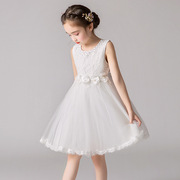 10岁女童连衣裙夏季儿童公主裙白色纱裙主持人中大童花童高端礼服