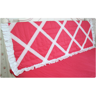 西瓜红韩式田园床头套纯棉布艺，夹棉床头罩布艺软包可尺寸定制