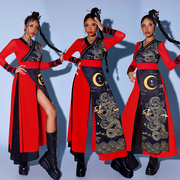 爵士舞服装套装中国风舞蹈服红色，国潮打鼓服成人舞台装年会演出服
